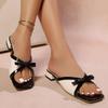 Women's Bow Detail Slide Sandals, Color Blocking Low Wedge Slippers, Korean French Style Wholesale in Stock