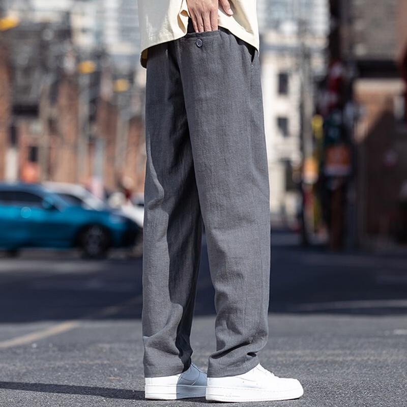 ROMON Men's Straight-Leg Linen Blend Casual Pants