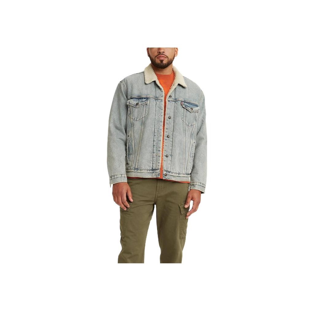 Levis FW22 Washed Shearling Long Sleeve Denim Jacket Men Jacket Blue 16365-0070