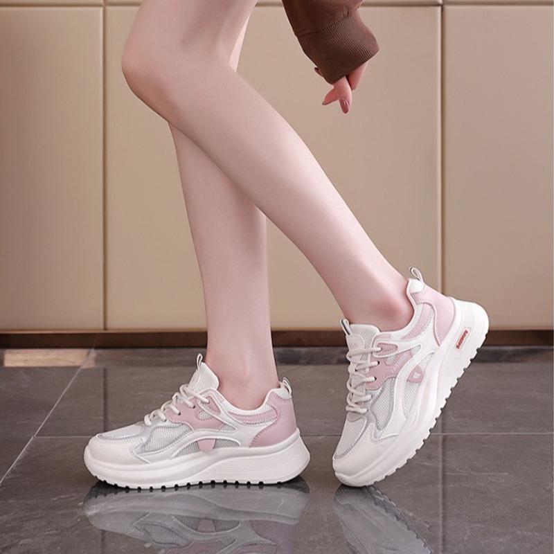 Spring And Autumn New Women'S Mesh Breathable Casual Shoes Lightweight Soft Soled Sneakers Thick Soled Non Slip Walking Shoes
