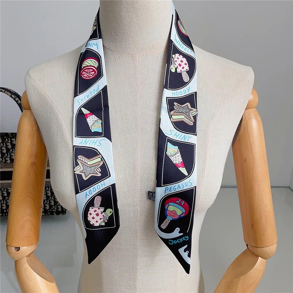 New Small Silk Scarf Ribbon Elegant Hair Tie Band For Women Skinny Head Neck Scarves Satin Bag Decoration Scarf