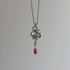 Gothic Retro Sliver Color Snake Red Venom Water Drop Tassel Pendant Necklace for Women Halloween Witch Jewelry Accessories Gifts