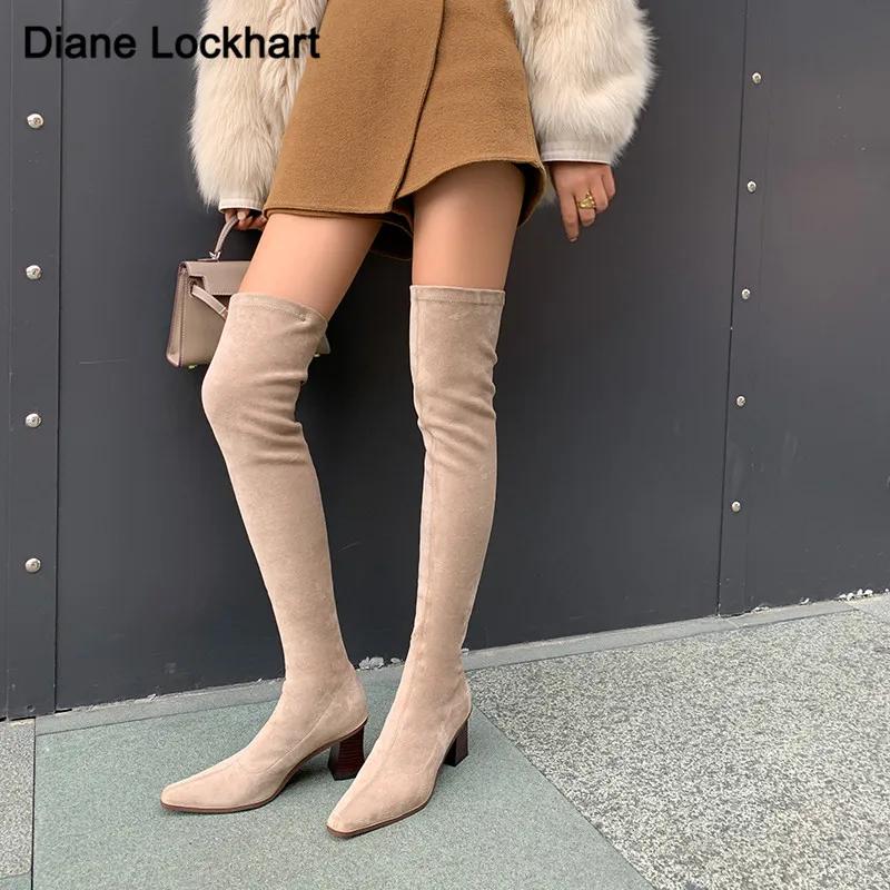 Fashion Women Over the Knee High Boots Black Khaki Shoes Ladies Sexy Slim Leg Elastic Thigh Boots Kid Suede Dress Botas mujer Size 33-43
