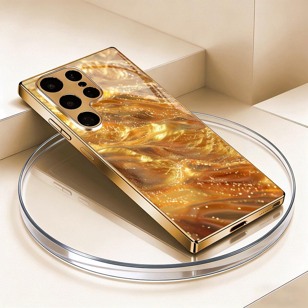 Funda de teléfono de cristal galvanizado con textura de arena dorada adecuada para Samsung Galaxy S26 S25 S24 S22 S21 S20 FE/Ultra/Plus anticaída