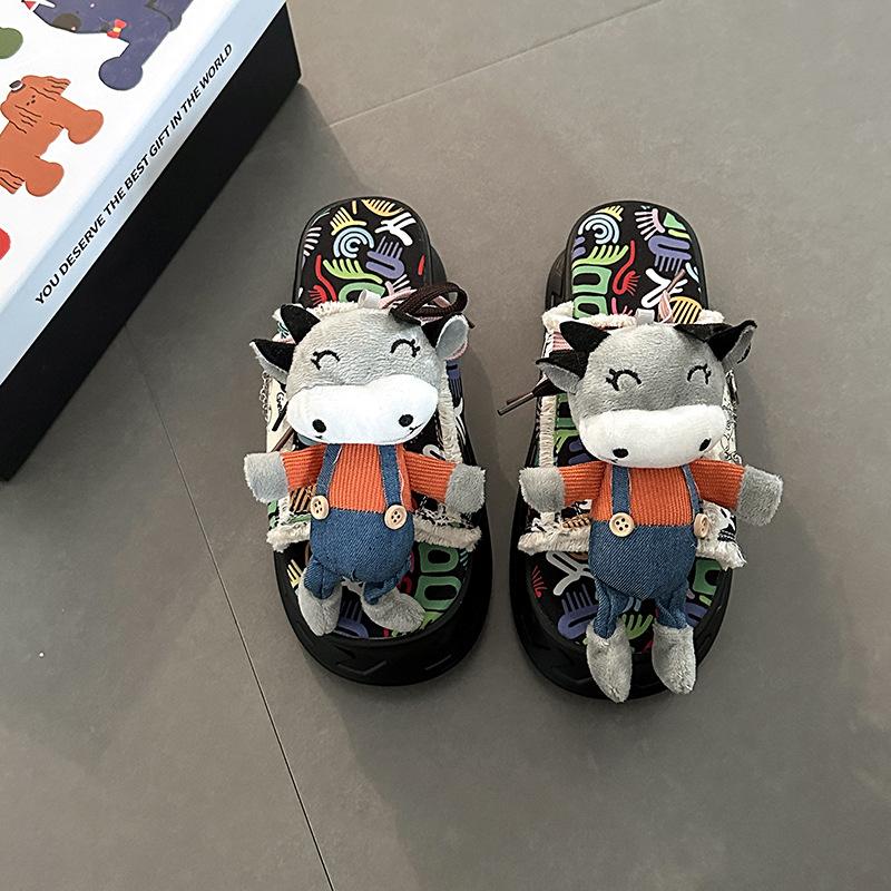 

Дизайн Маппеты Граффити Толстоподошвенные Увеличивающие рост Тапочки Женские Летние Милые Мультяшные Уличные Повседневные Пляжные Туфли Полутапочки 35 чёрный