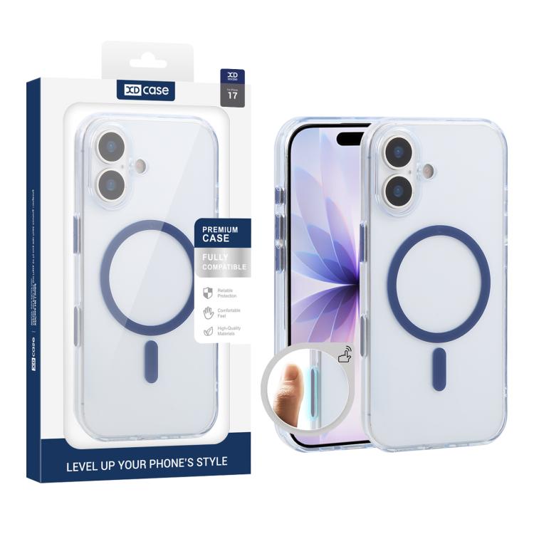 XDcase Frosted Transparent Magnetic Shockproof Phone Case For iPhone 17 синий