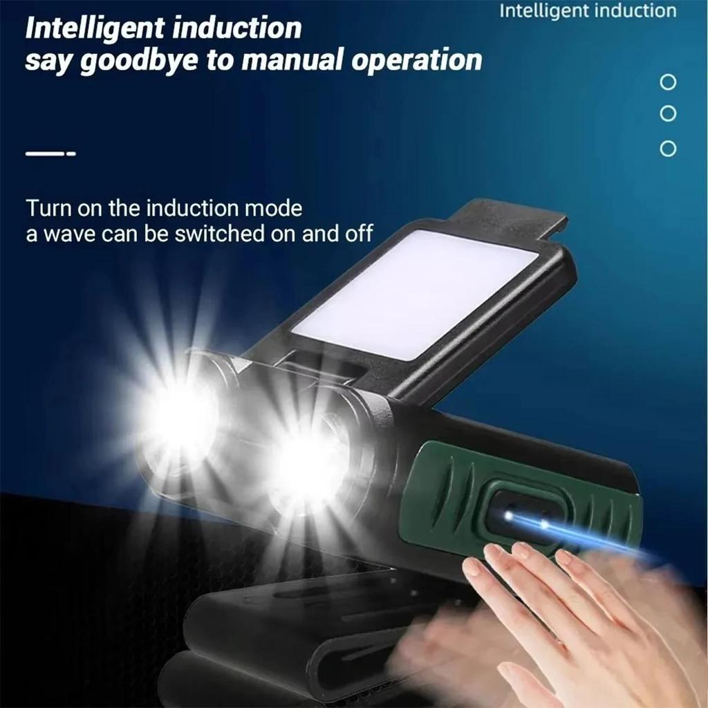 Wave Sensing Headlamp 10w Flashlight Running Mini Rechargeable Fishing Clip On Outdoor Adjustable Work Waterproof Led Hiking Hat