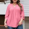 Women's Fashionable Casual Plus-Size V-Neck Button-Down Short-Sleeve Top