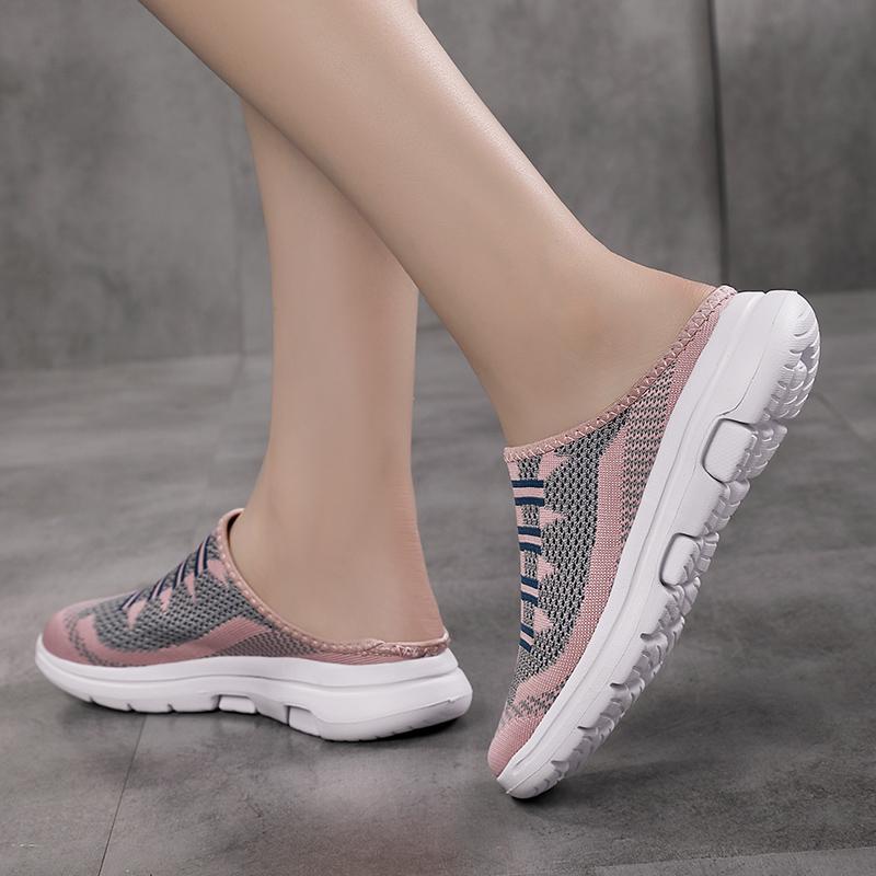 Women's Sandals Backless Walking Sneakers Summer Slip-on Mule Shoes Closed Toe Slippers Plus Size