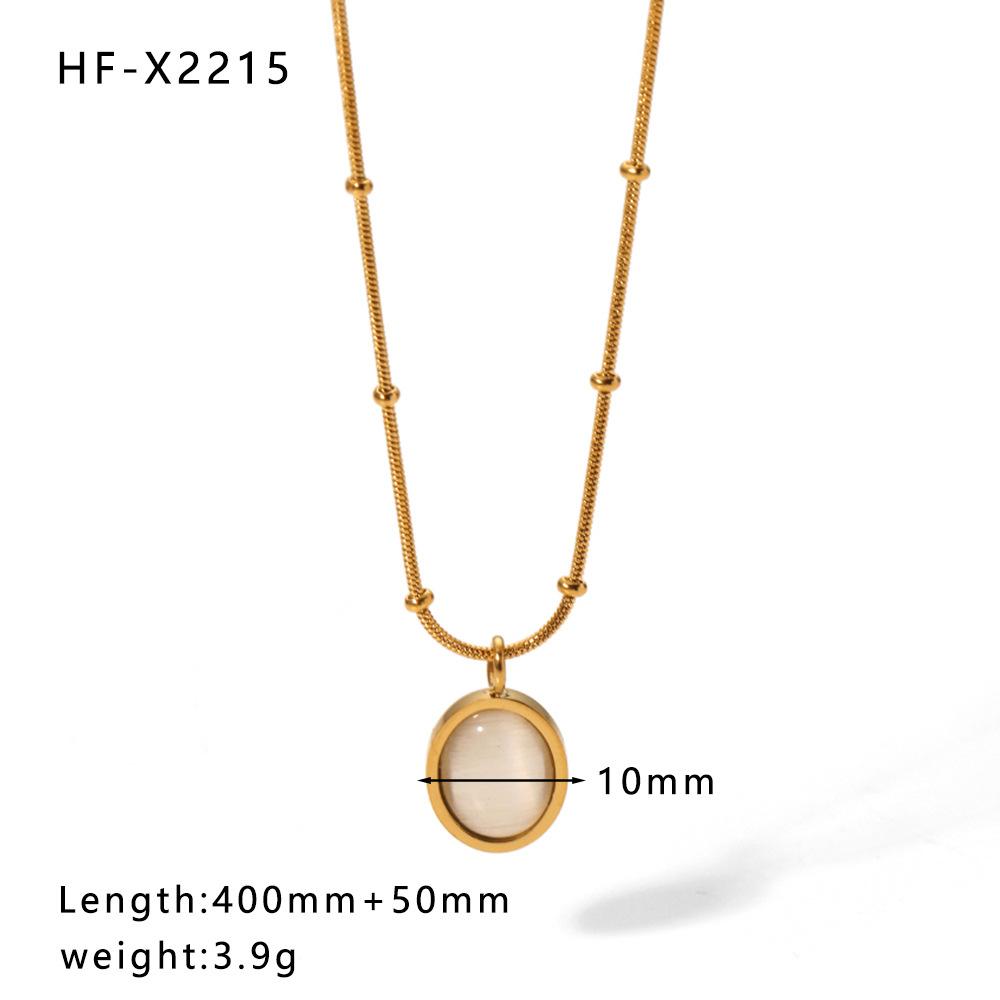 Stainless Steel Cat Eye Pendant Necklace For Women Gold Color Link Chain Neck Accessory