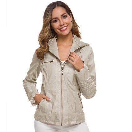 European and American hooded leather jacket two-piece set removable large size leather jacket women's spring and autumn coat women's PU washed leather