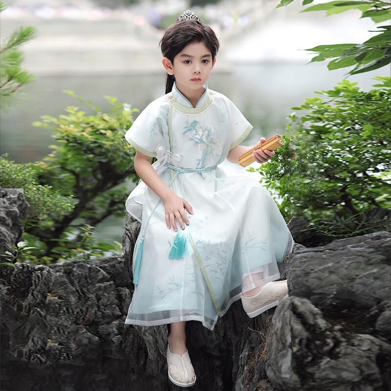 Boys' Qingluan Embroidered Short-Sleeve Hanfu Set (Top Only)