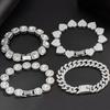 1Pcs Pink Rhinestones Miami Cuban Chain Bracelet for Women Men Iced Out Chunky Tennis Bracelets Fashion Gifts Jewelry Wholesale