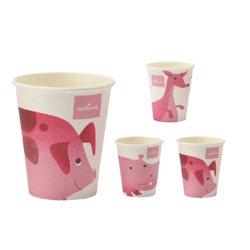 

Sunnap Bulk Purchase: Small Paper Cups, 3 oz (90 ml), 100 Cups (2 Packs of 50), Hallmark Animal Cups, Cute Pig, Hippo, and Kangaroo Designs, for Gargl
