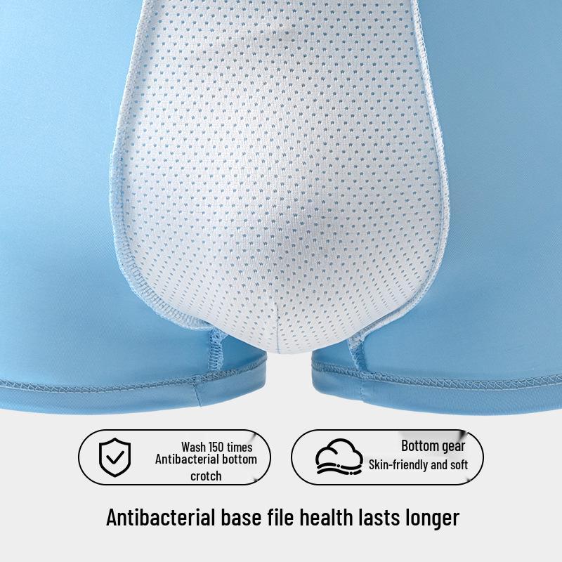 Men's Summer Breathable Ice Silk Boxer Briefs - Thin, Skin-Friendly, Solid Color, Mid-Waist.