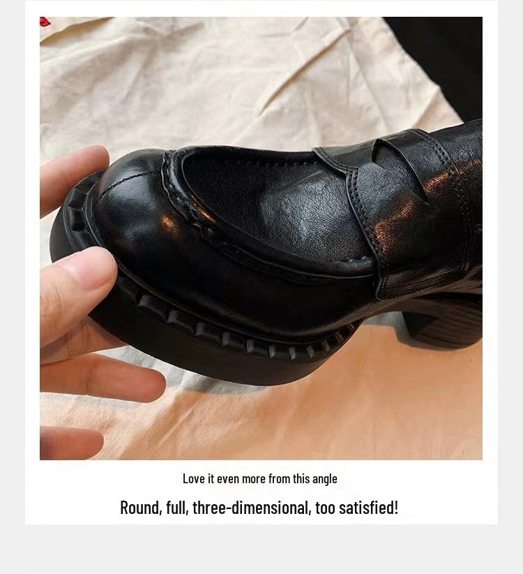 Grape Mom Jesienne Retro Damskie Mokasyny z Okrągłym Noskiem z Miękkiej Skóry na Grubszym Obcasie