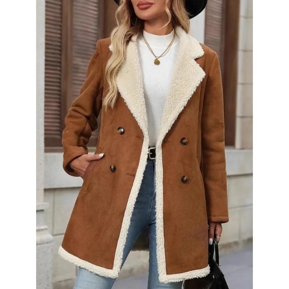 Abrigo de Invierno para Mujer Ropa Forro Polar Gamuza Medio Largo de Lana Casual Solapa de Muesca Chaqueta Cálida
