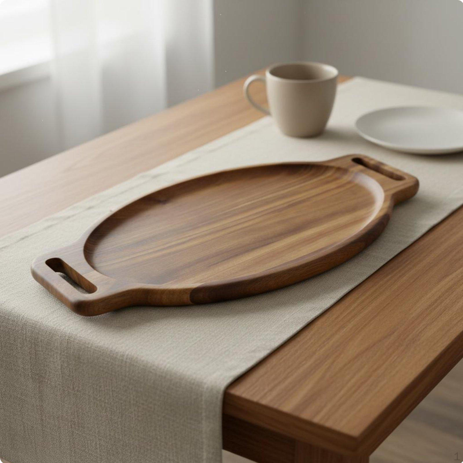 Acacia Wood Platter with Handles Oval Wooden Serving Tray Rustic Board for Afternoon Tea,