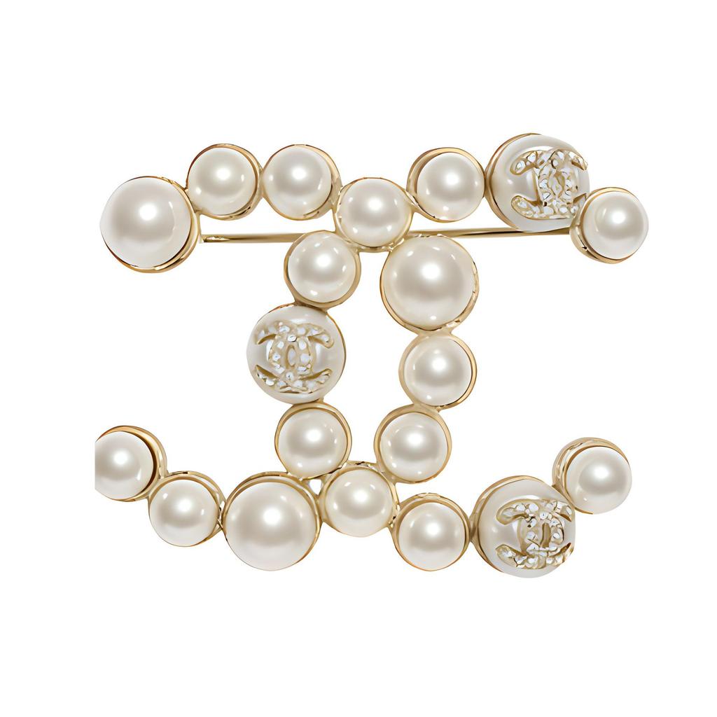 Chanel Double C Pearl Metal Brooch Women accessories Gold AB8460-B08256-NI488
