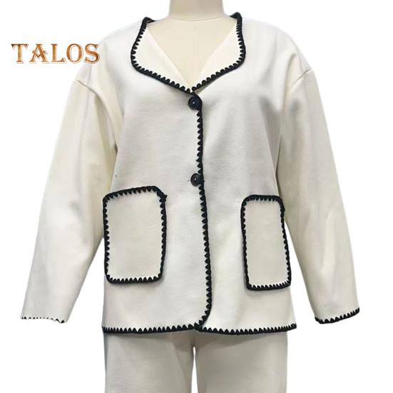 2 Teile/satz Damen Herbst Hemd Hosen Set Umlegekragen Einreihig Langen Ärmeln Patchwork Top Weites Bein Lose Hose Homewear Casual Outfit