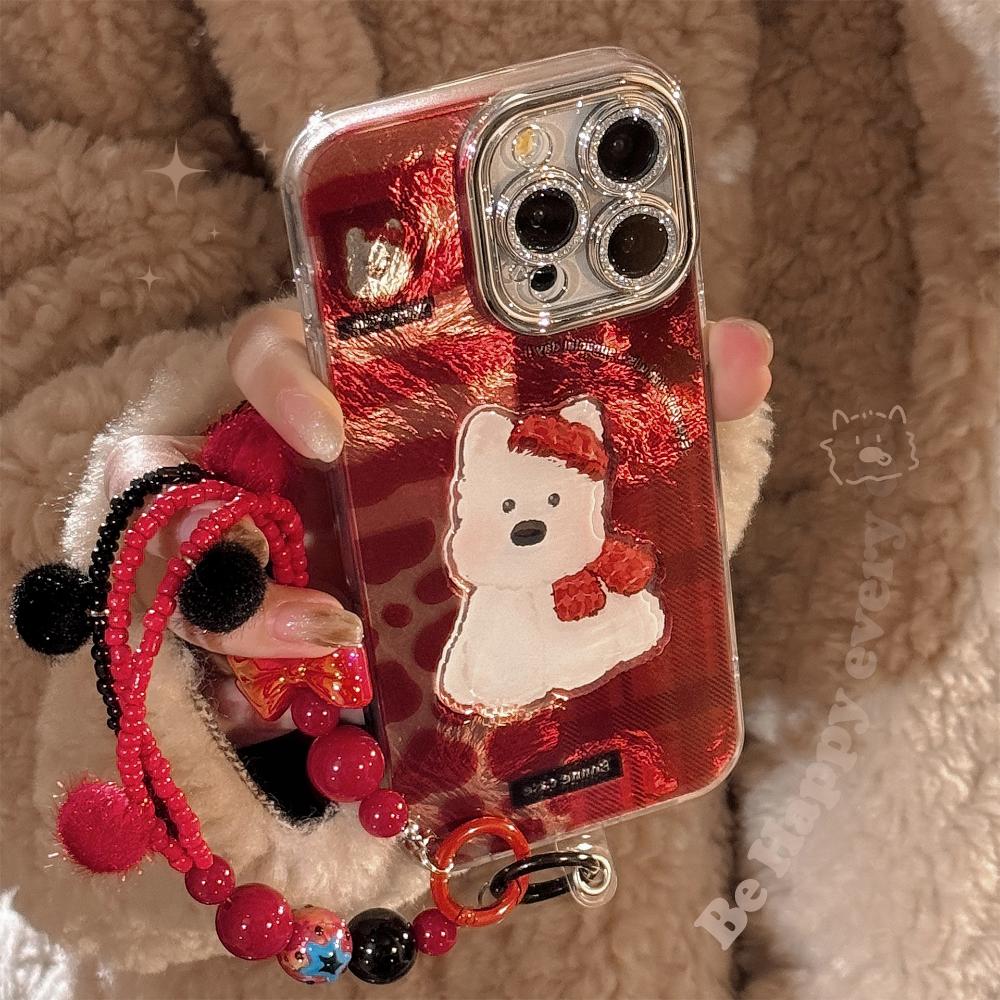 Red Plaid West Highland Style Phone Case for IPhone 17 Pro Max, Apple IPhone 16, 3D Cartoon High-quality Protective Case