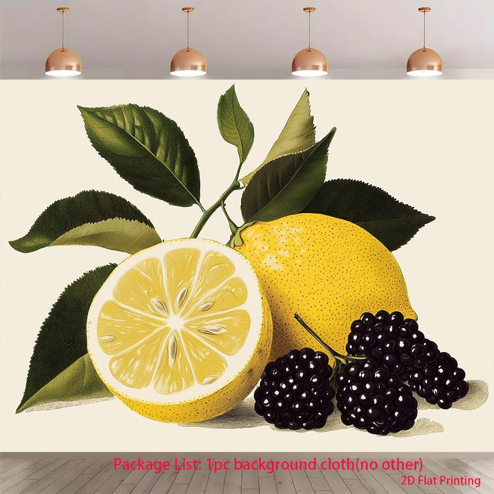 2D plane, lemon and blackberry fruit design background fabric, party studio decoration, polyester fiber