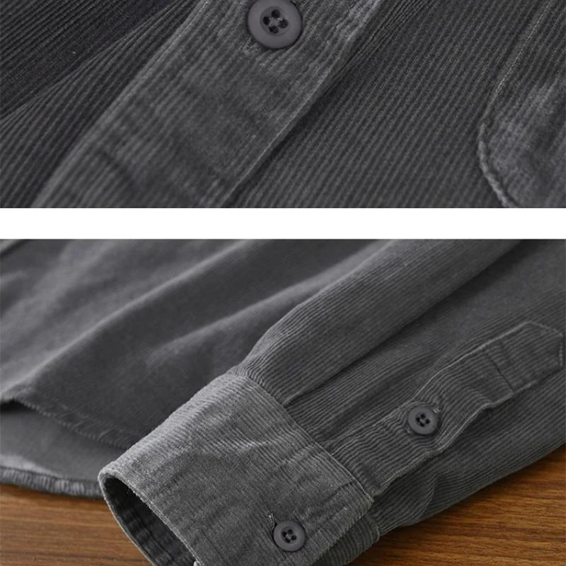 Korean Fashion Men Tops Spring/Autumn Daily Casual Long Sleeve Pure Cotton Shirts Square Collar Corduroy Solid Color Shirt Simple Style Men Clothing