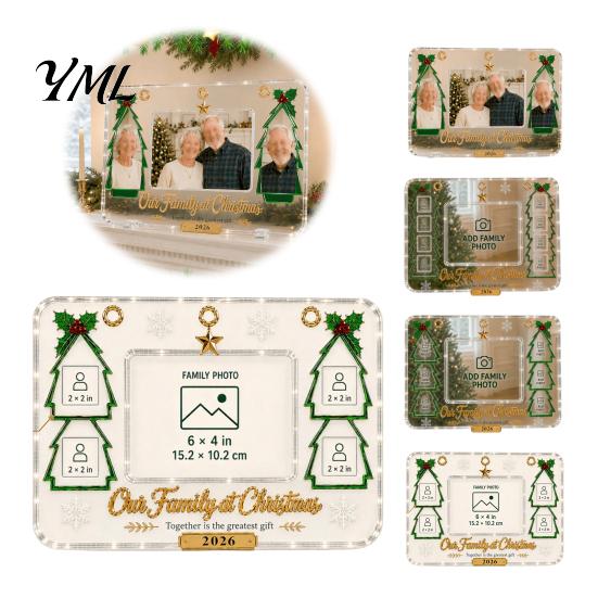 Transparent Photo Holders Acrylic Christmas Picture Frame, Clear Family Gift for Parents Anniversary Birthday Gifts Mom Dad Grandparents Ornaments