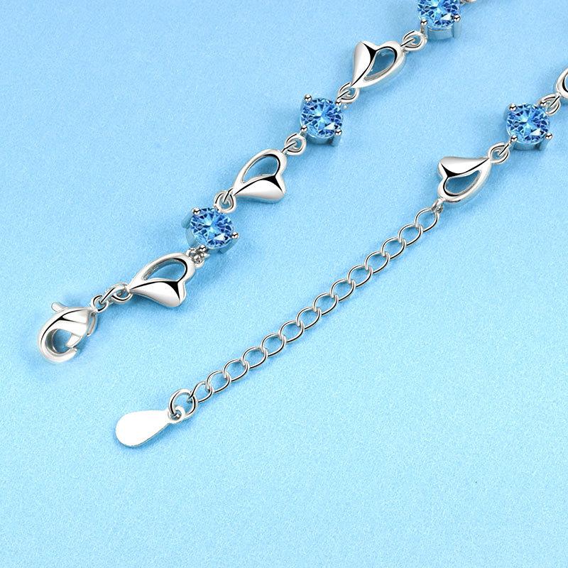 925  Silver Heart Shaped Bracelet for Women Vintage Korean Versatile Blue Crystal Charm Bracelets Original Party Jewelry