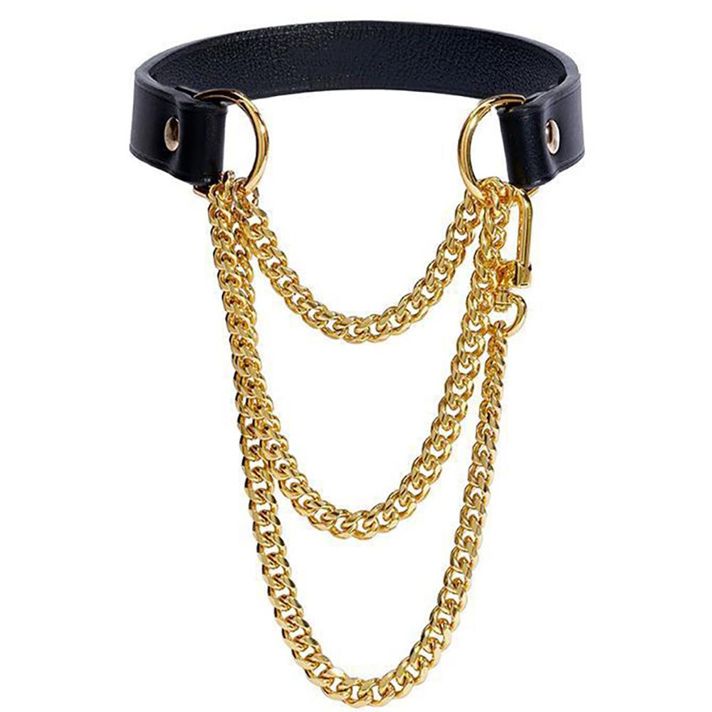 Handmade Black PU Leather Choker Collar For Women, Adjustable HiphopTriple-Layer Slip Chain Necklace Fashion Jewelry Necklace
