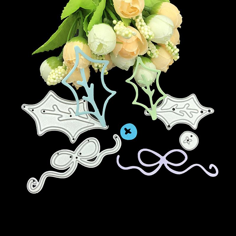 Cartoon Leaf and Bow Rope Design Style Metal Cutting Dies DIY Scrapbooking Embossing Stencil Paper Craft Album Template