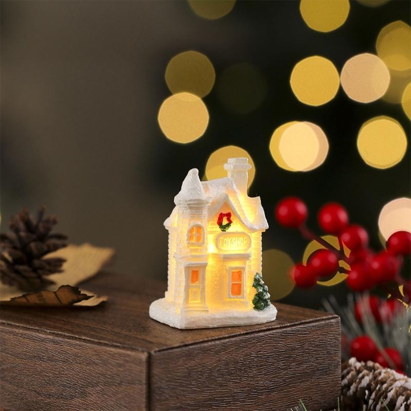 Miniature Glowing Christmas Cottages Houses Handcrafted Resin Decoration Ideal For Desktop Ornament