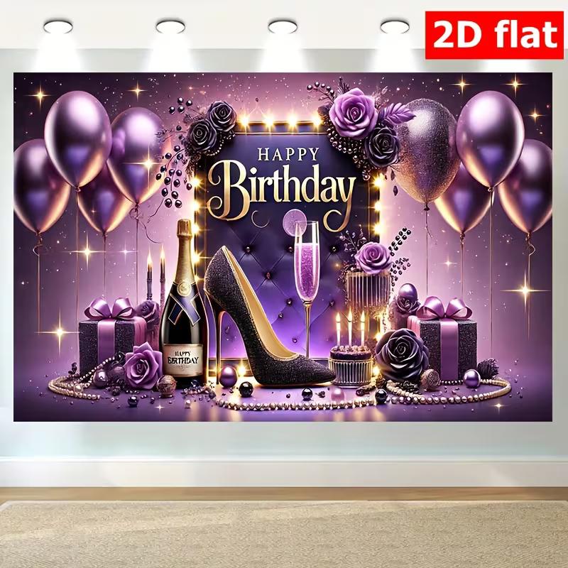 

2D Adult Purple Birthday Backdrop, Sparkling Night Celebration Banner 47.2x31.5inch/120*80cm