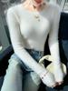 Women's Slim Fit Ribbed Wool Sweater - Round Neck, Versatile Autumn/Winter Base Layer