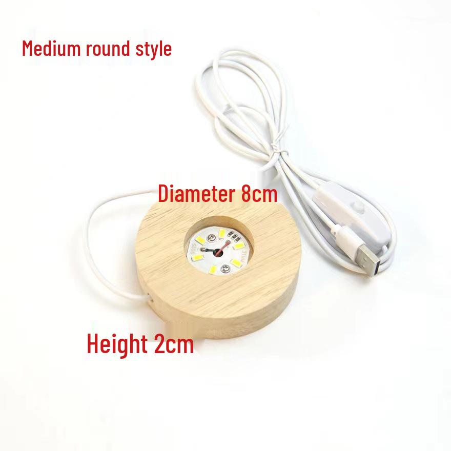 Round Crystal LED Night Light with Aromatherapy Wooden Base