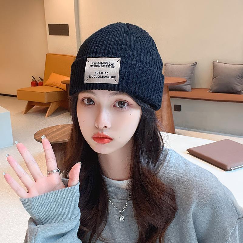 Hat trendy retro patch couple wool hat women's autumn and winter big head circumference warm ear protection knitted hat
