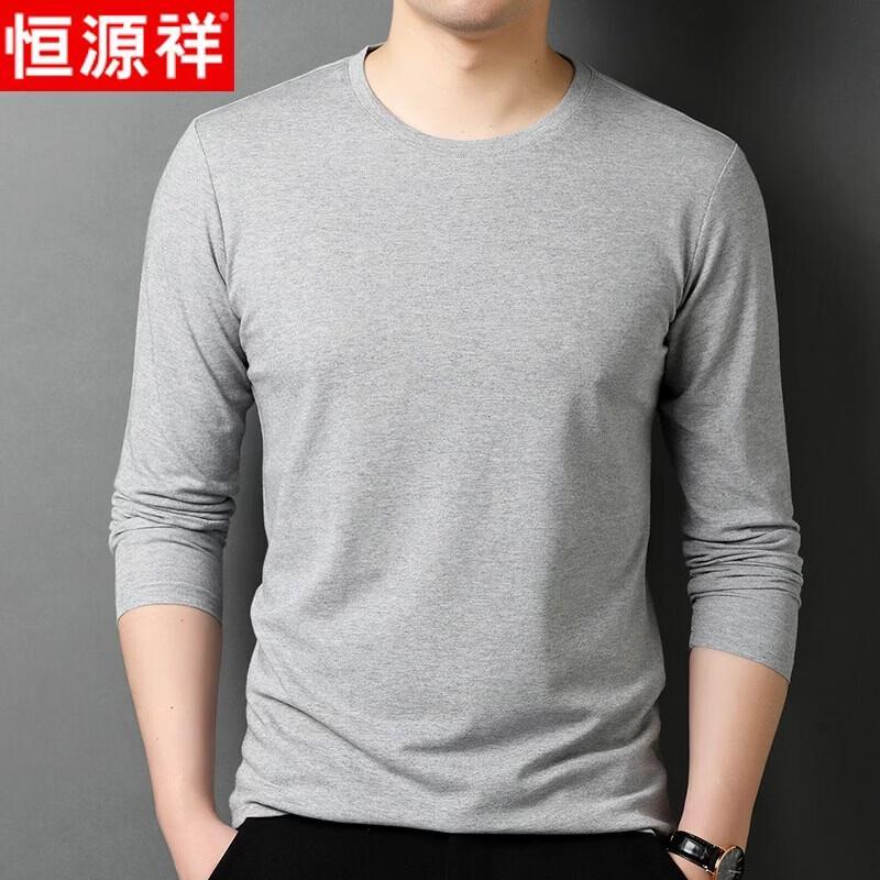 

Hengyuanxiang Men s Cotton Silk Blend Round Neck Long Sleeve T-Shirt 3XL