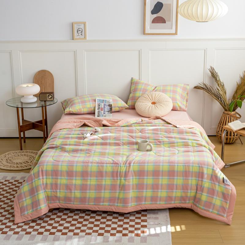 Simple Lines Summer Quilt Japanese Style Cotton Air Conditioning Quilt Luxury Soft Breathable Thin Blanket for Adults Kids