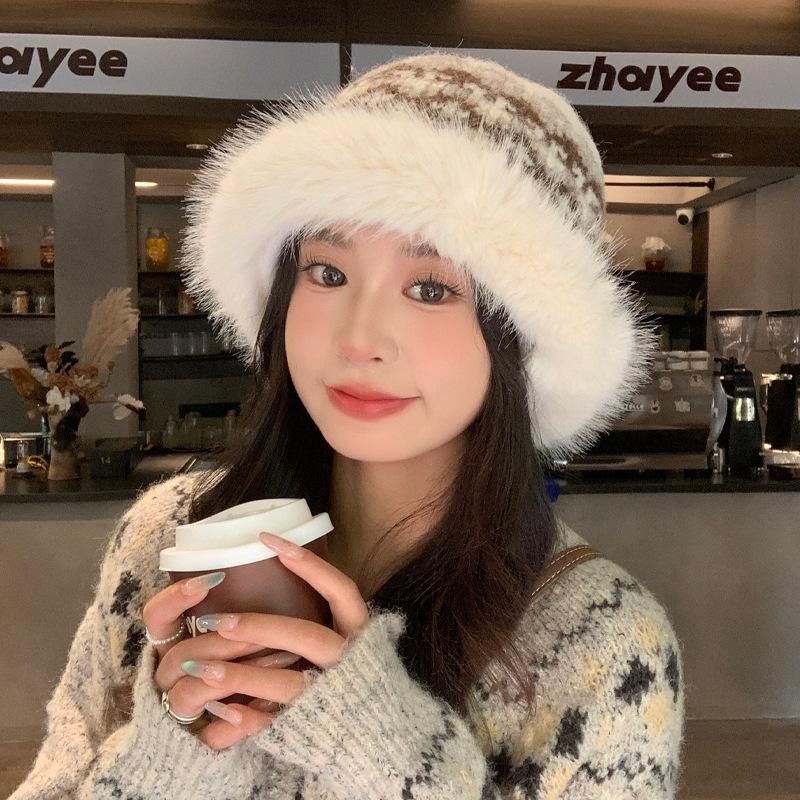 

Осенне-зимняя шапка Женская плюшевая шапка Модная универсальная теплая шапка Защита ушей Шляпа-ведро One Size