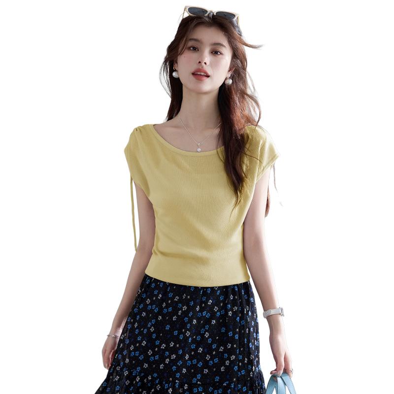 Light Oxygen Shallow Summer Lyocell Shoulder Drawstring Knitted Shirt