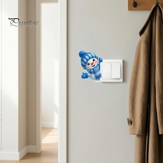 Christmas Party Supplies Cute Snowman Switch Sticker, Self-Adhesive PVC Decorative Decal, Blue And Plate Cover Decor White Winter Theme Art for Living