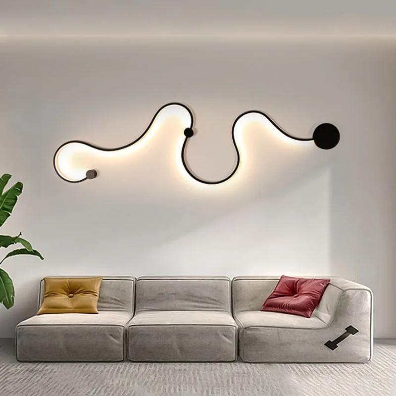 

Простой линейный настенный светильник, светодиодный, в форме змеи, декоративный, трехцветный, затемняющий, внутреннее освещение, прикроватный фонарь для гостиной cold light чёрный