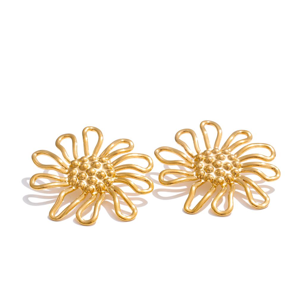 

Yhpup Stainless Steel Metal Flower Golden Stud Earrings Prevent Allergy Daily Versatile PVD Jewelry Wholesale Gift Waterproof