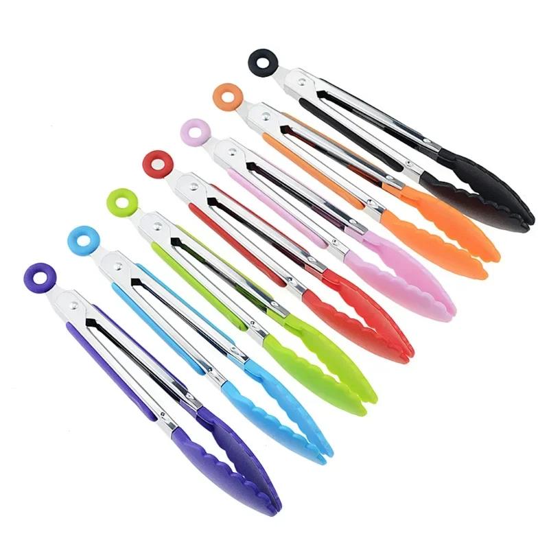 Lebensmittelzange, Küchenzange aus Edelstahl, Silikon, Nylon, rutschfeste Kochklammer, Klemme für Grill, Salatwerkzeuge, Grill, Küchenzubehör