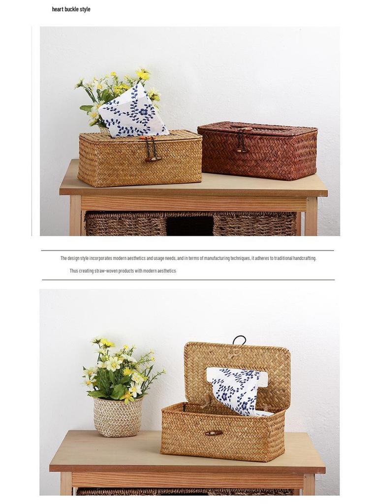 Handmade Woven Straw Tissue Box Cover for Car