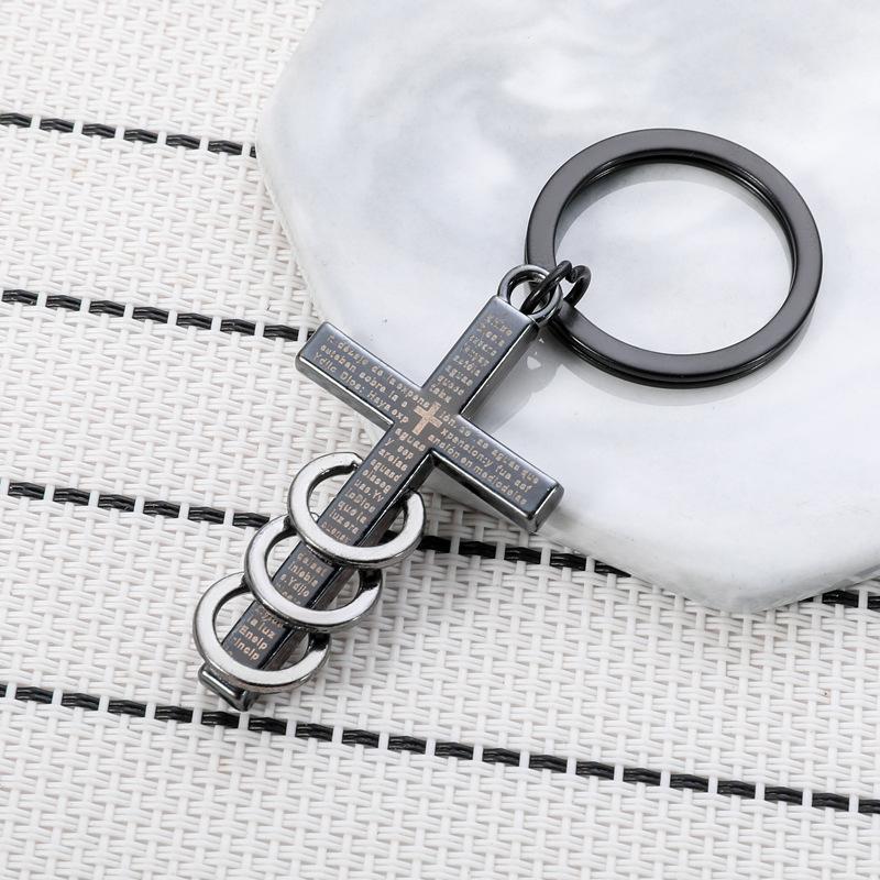 Guardian Cross Keychain Three Ring Laser Design Hip Hop Fashion Style Practical Personality Bag Charm