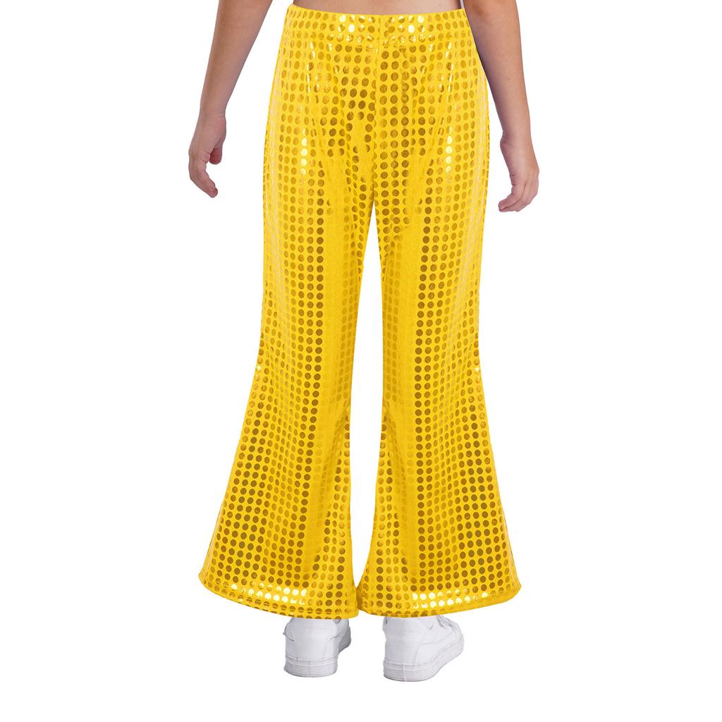 Unisex Spodnie Rozszerzane dla Dzieci Elastyczny Pas Błyszczące Płatki Spodnie do Występów Spodnie Taneczne na Scenę