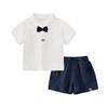 Trendy Street Style Set for Kids - English Color Tricolor Shoulder Small Boys' Polo Short Sleeve T-Shirt 2-Piece Outfit Boys' College Style
