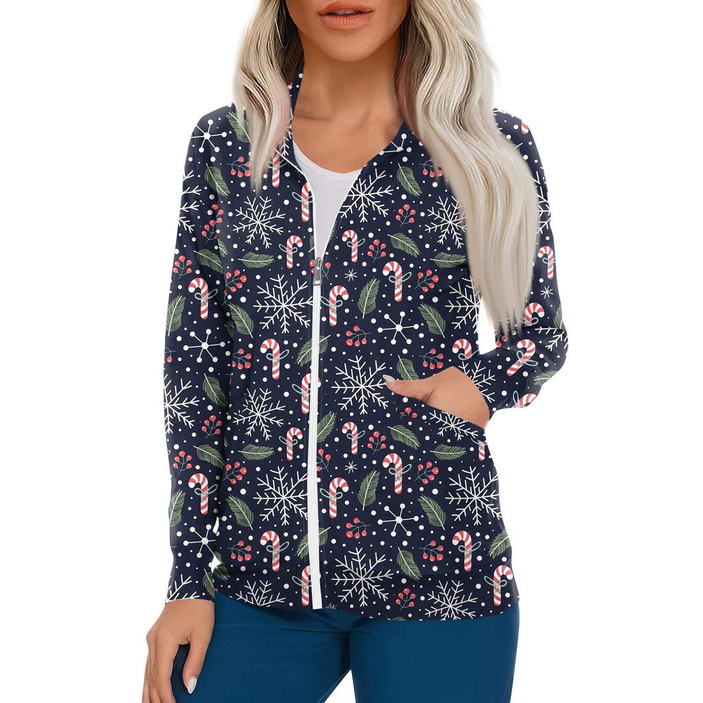 Women Long Sleeve Pattern Pocket Working Stand-up Collar Single-breasted Protective Overalls Cardigan Jacket Top