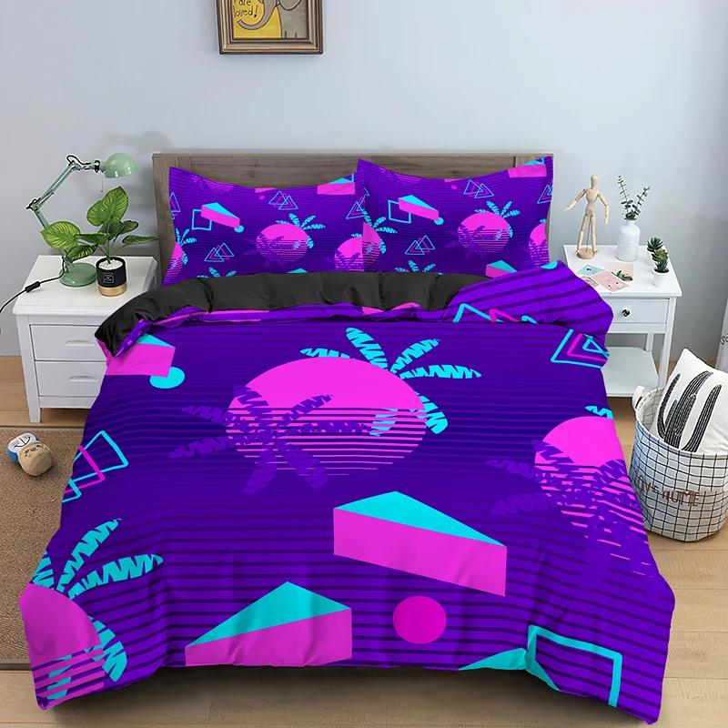 Abstract Modern Retro Neon Duvet Cover Set Single Double King Queen Size Geometic Bedding Set With Pillowcase Bedclothes 2/3Pcs